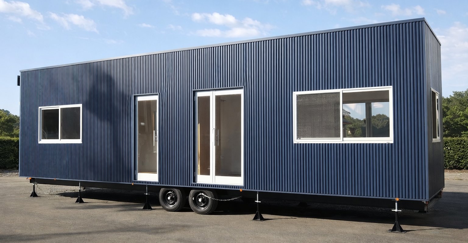 現代的な青いトレーラーハウス